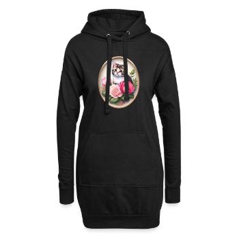 Vintage Katzenportrait mit Rosen - Hoodie-Kleid - Schwarz - Vorne