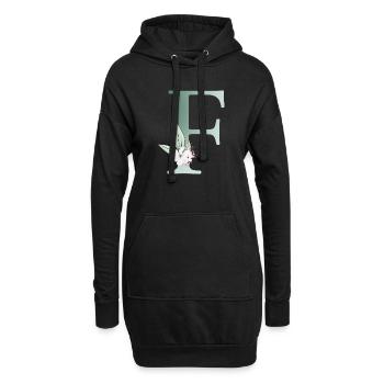 F Monogram, Floral, Personnalisable - Sweat-shirt à capuche long Femme - noir - Devant