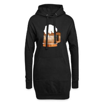 Rustikaler Bierkrug in Holzoptik mit Schaum - Hoodie-Kleid - Schwarz - Vorne