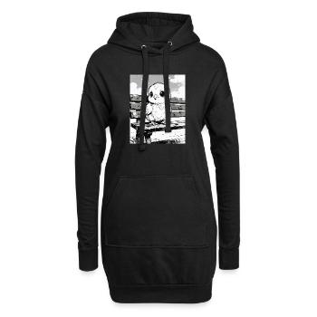 Poussin sur le banc en style croquis - Sweat-shirt à capuche long Femme - noir - Devant