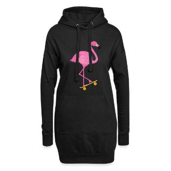 Tropical Flamingo On Skateboard - Hoodie-Kleid - Schwarz - Vorne