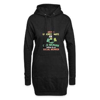 Never Underestimate An Old Sozialarbeiter - Hoodie-Kleid - Schwarz - Vorne