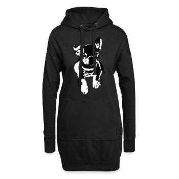 Französische Bulldogge Portrait schwarz weiß - Hoodie-Kleid - Schwarz - Vorne