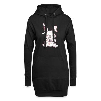 Niedlicher Süßer Hase isst japanische Onigiri - Hoodie-Kleid - Schwarz - Vorne
