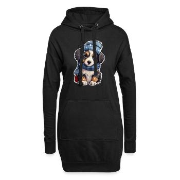 Süsser Welpe im Winter - Hoodie-Kleid - Schwarz - Vorne