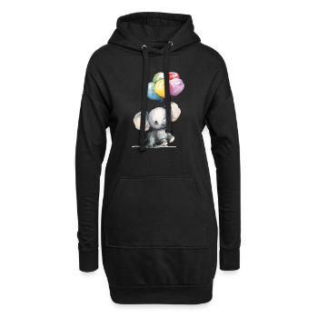 Lustiger Elefant spielt mit bunten Luftballons - Hoodie-Kleid - Schwarz - Vorne