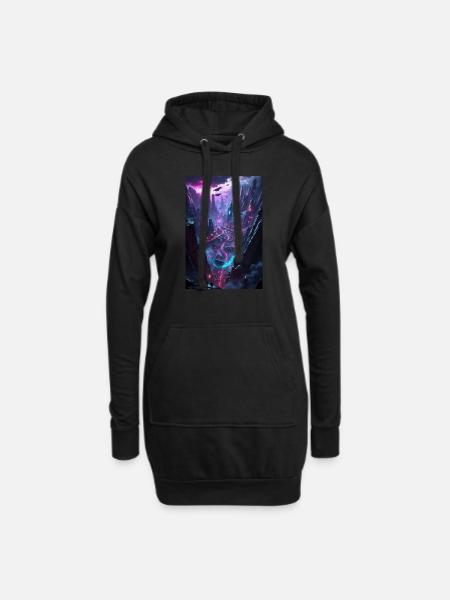 Eine Stadt im Cyberpunk-Tal - Hoodie-Kleid - Schwarz