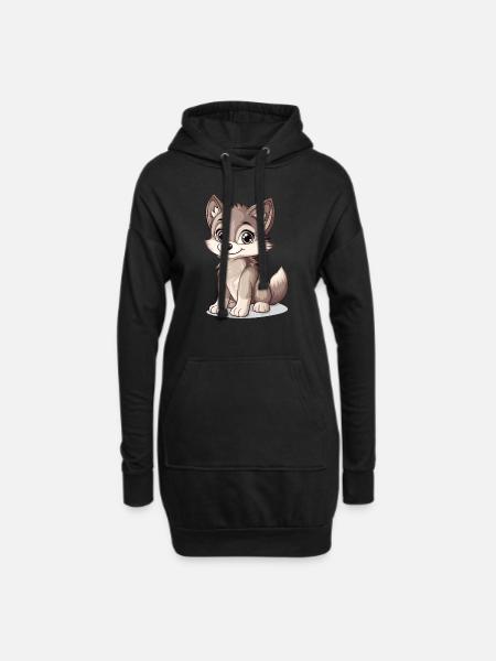 little cute wolf - Hoodie Dress - black