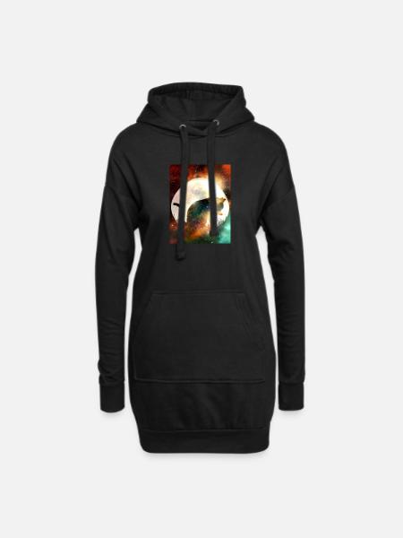 Sterne und Planeten kosmische Weltraumkatze - Hoodie-Kleid - Schwarz