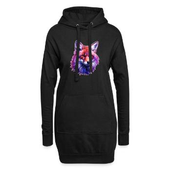Bunter Fuchskopf - Hoodie-Kleid - Schwarz - Vorne