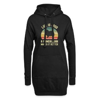 Hund Pomeranian - Hoodie-Kleid - Schwarz - Vorne