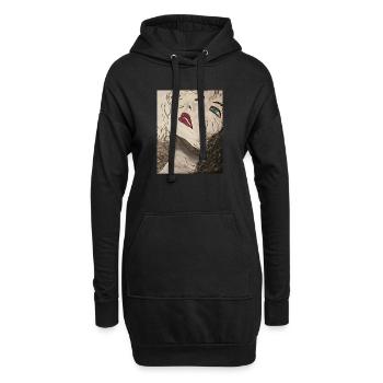 Expressionistisches Porträt mit Blauem Blick - Hoodie-Kleid - Schwarz - Vorne