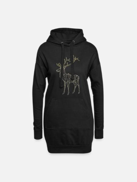 Polygon Hirsch - Geometrischer Winter - Hoodie-Kleid - Schwarz