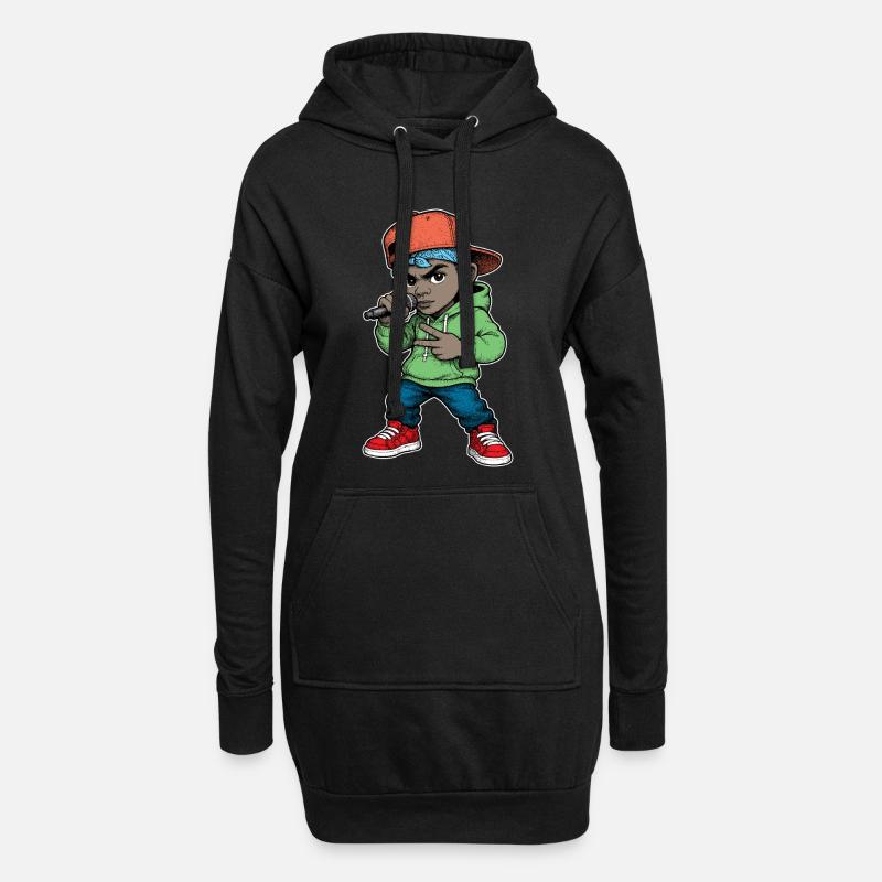 Junger Rapper-Junge mit Mikrofon - Hoodie-Kleid - Schwarz