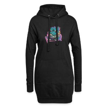 Katze am DJ Pult - Hoodie-Kleid - Schwarz - Vorne