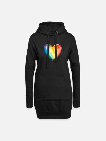 Regenbogen-Herz - Hoodie-Kleid - Schwarz
