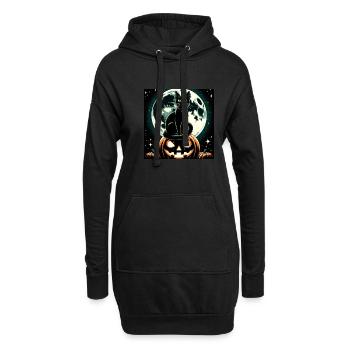 Katze und Halloween - Hoodie-Kleid - Schwarz - Vorne