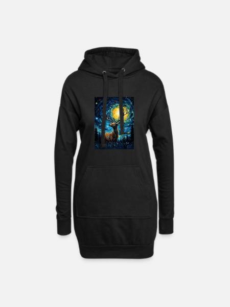 hirsch, van gogh, sternennacht, tier - Hoodie-Kleid - Schwarz