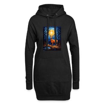 Cerf, Van Gogh, Nuit Étoilée, Animal - Sweat-shirt à capuche long Femme - noir - Devant