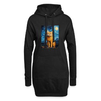 Lynx, Van Gogh, Nuit Étoilée, Animal, Gros Chat - Sweat-shirt à capuche long Femme - noir - Devant