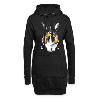 Hase Tierfans Kopfhörer Sonnenbrille Haustier Hase - Hoodie-Kleid - Schwarz - Vorne