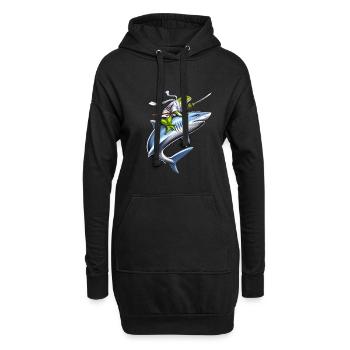 Frosch Samurai Ninja Reitender Hai - Hoodie-Kleid - Schwarz - Vorne