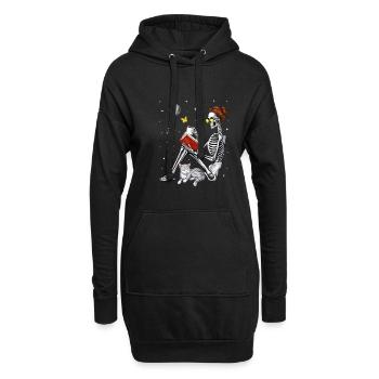Skelett-Lesebuch - Hoodie-Kleid - Schwarz - Vorne