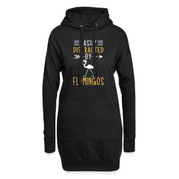Leicht abgelenkt von Flamingos - Hoodie-Kleid - Schwarz - Vorne