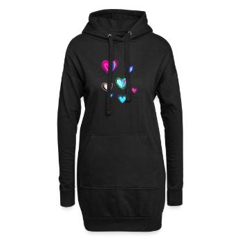 Herzen,,sketch, Zeichnung, Herz, bunte Herzen - Hoodie-Kleid - Schwarz - Vorne