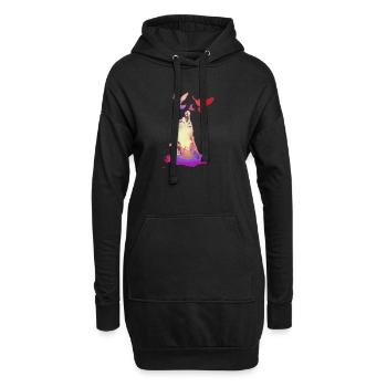 chat, pigeons, coloré, oiseaux, chatons, chat - Sweat-shirt à capuche long Femme - noir - Devant