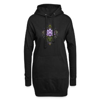 Ornamentale Lotusblüte in Violett & Grün - Hoodie-Kleid - Schwarz - Vorne
