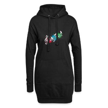 Lustige Katzen Notenlinien Farbkleckse - Hoodie-Kleid - Schwarz - Vorne