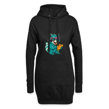 Waschbär mit Sonnenbrille isst Pizza - Hoodie-Kleid - Schwarz - Vorne