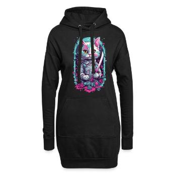Chat Goth Kawaii avec Katana Warrior Cats - Sweat-shirt à capuche long Femme - noir - Devant