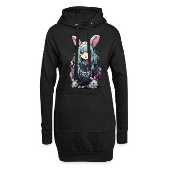 Anime Bunny gothique e-Girl Vintage Design - Sweat-shirt à capuche long Femme - noir - Devant