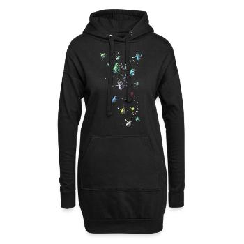 Pusteblume,Blume,bunt, Sterne - Hoodie-Kleid - Schwarz - Vorne