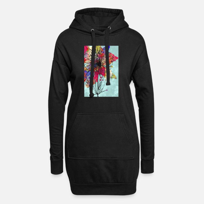 Bunte Blume - Hoodie-Kleid - Schwarz