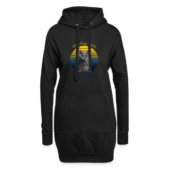 Logo rétro avec un chat "Chartreux" - Sweat-shirt à capuche long Femme - noir - Devant