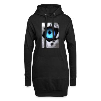 schwarz weißer Löwe mit blauen Augen RECHTES AUGE - Hoodie-Kleid - Schwarz - Vorne