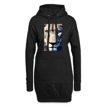 Lion noir et blanc aux yeux bleus - Sweat-shirt à capuche long Femme - noir - Devant