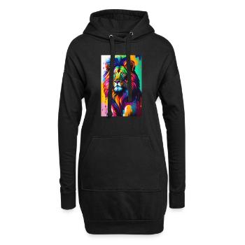 lion coloré - Sweat-shirt à capuche long Femme - noir - Devant