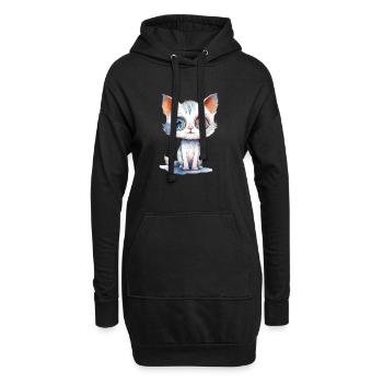 Katze Wasserfarben Zeichnung - Hoodie-Kleid - Schwarz - Vorne