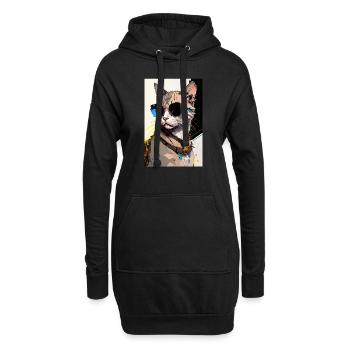 Chat inkpunk avec lunettes de soleil 1 - Sweat-shirt à capuche long Femme - noir - Devant
