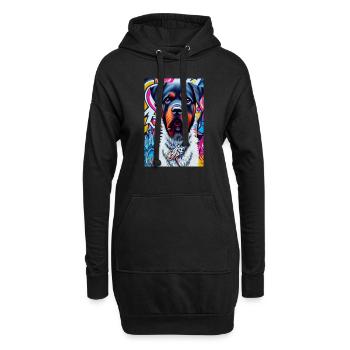 Chien rottweiler en manteau de fourrure devant les graffitis |Pop Art - Sweat-shirt à capuche long Femme - noir - Devant
