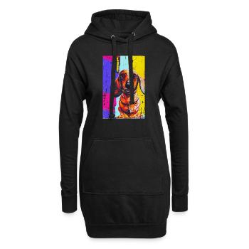 Modernes Pop-Art Print | Dackel mit Graffiti Bunt - Hoodie-Kleid - Schwarz - Vorne