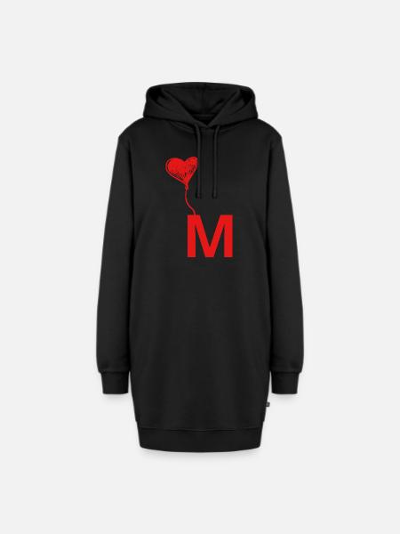 Buchstabe m Herz - Hoodie-Kleid - Schwarz