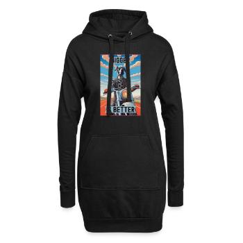 Größer ist besser: Deutsche Dogge auf dem Motorrad - Hoodie-Kleid - Schwarz - Vorne