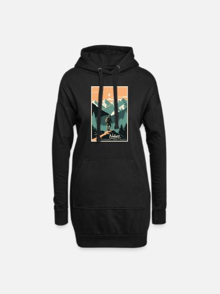 Nature Is Cheaper Than Therapy Mountains Hiking - Hoodie Dress - black