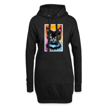Süße Katze Pop Art moderne Kunst - Hoodie-Kleid - Schwarz - Vorne
