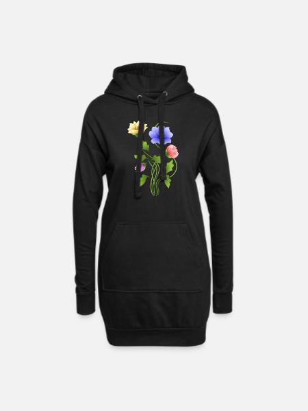 Blumen - Hoodie-Kleid - Schwarz